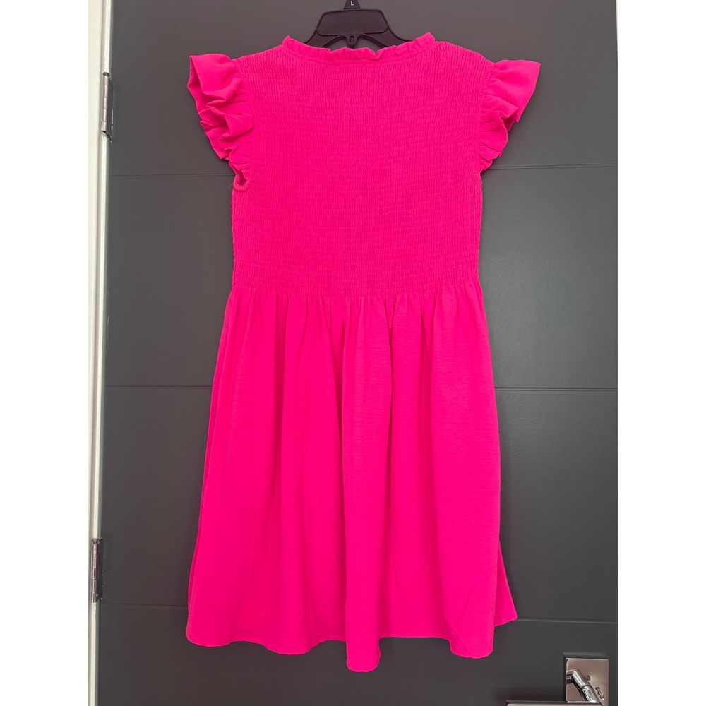 Jodifl Hot Pink Smocked Mini Dress Ruffle Sleeve V-Neck G10265 Womens Medium - Picture 2 of 7